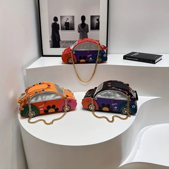 Cartoon Car Shaped Bag, Creative Chain Shoulder Bag, Funny Colorblock Novelty Ha - Picture 8 of 8